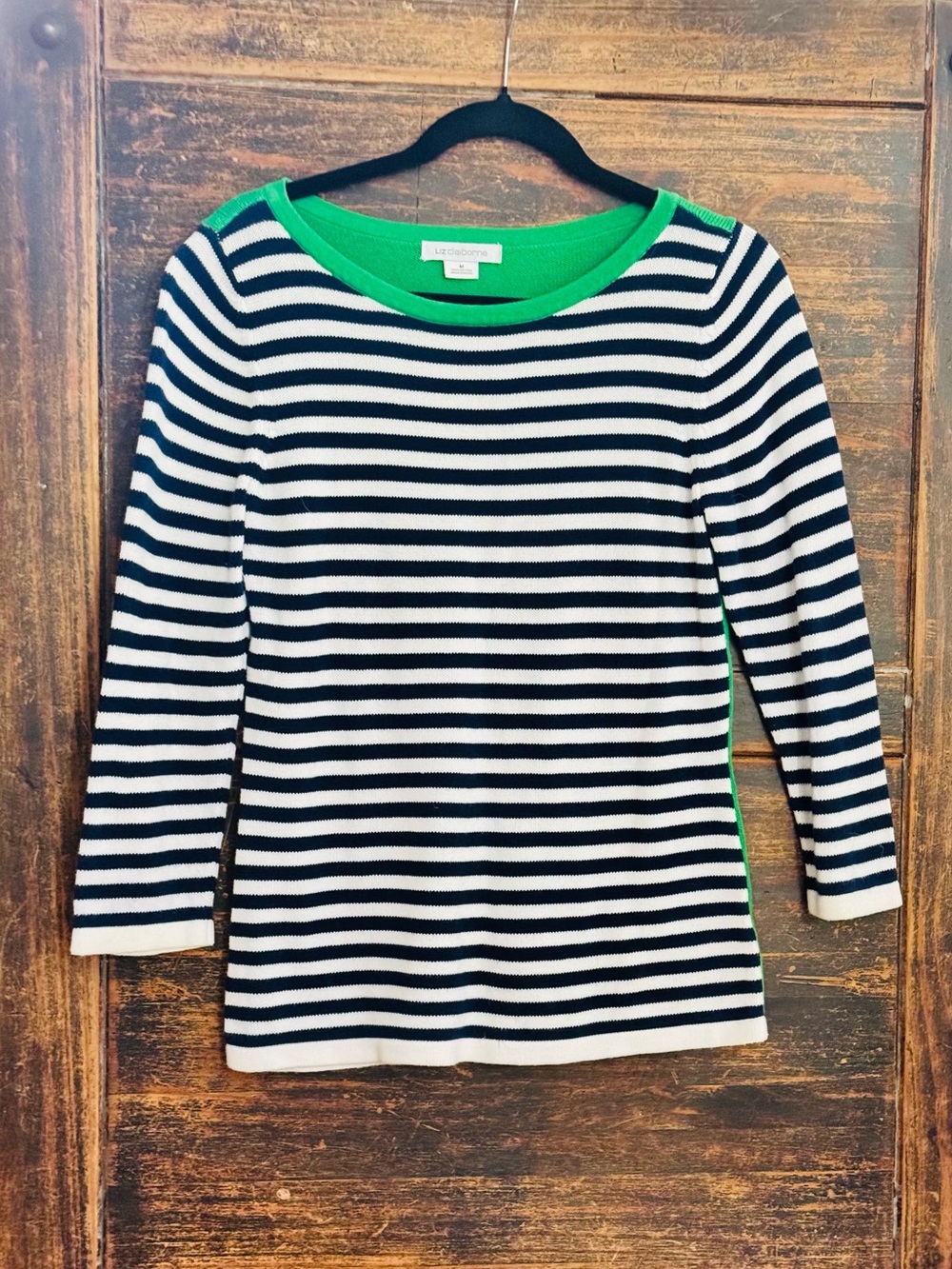 Vintage 90s 100% Cotton Striped Sweater Navy Green Preppy Coastal Nautical M